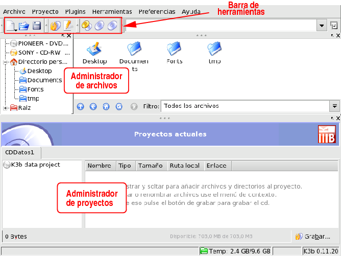 La interfaz de K3B