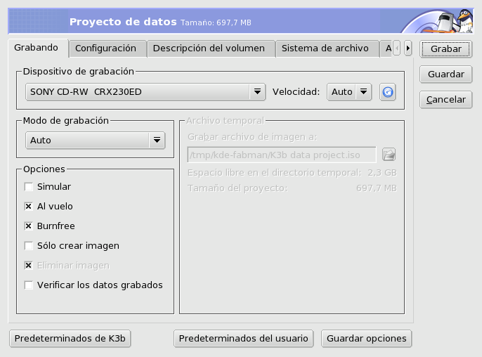 Ajustando los parámetros de escritura