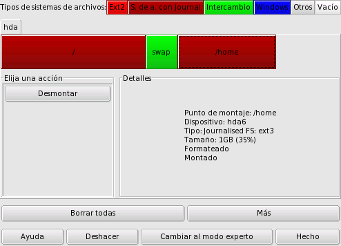 La partición /home antes de cambiarle el tamaño