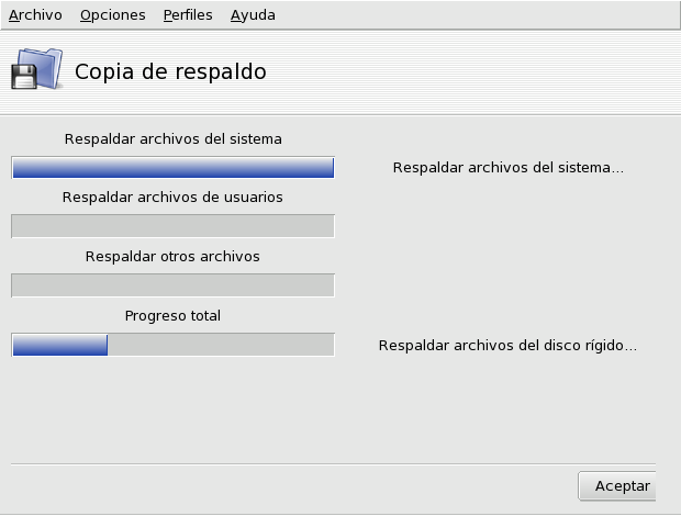 Diálogo de progreso del respaldo