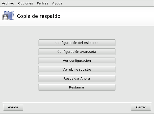 Ventana principal de DrakBackup