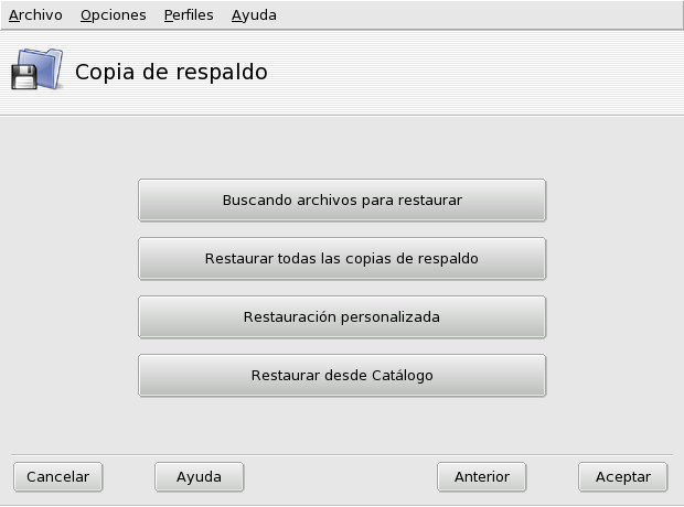 Eligiendo el tipo de restauración a realizar