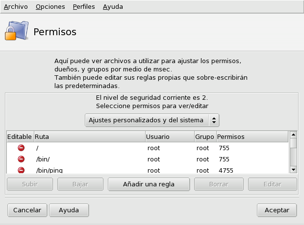 Configurando las verificaciones de permisos de archivos