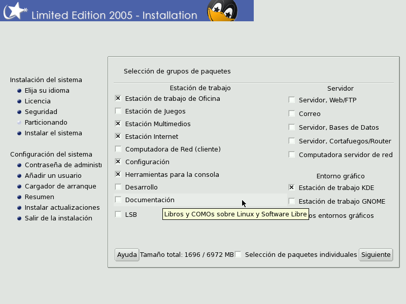 8. Elección de los paquetes a instalar 8. Elección de los paquetes a instalar