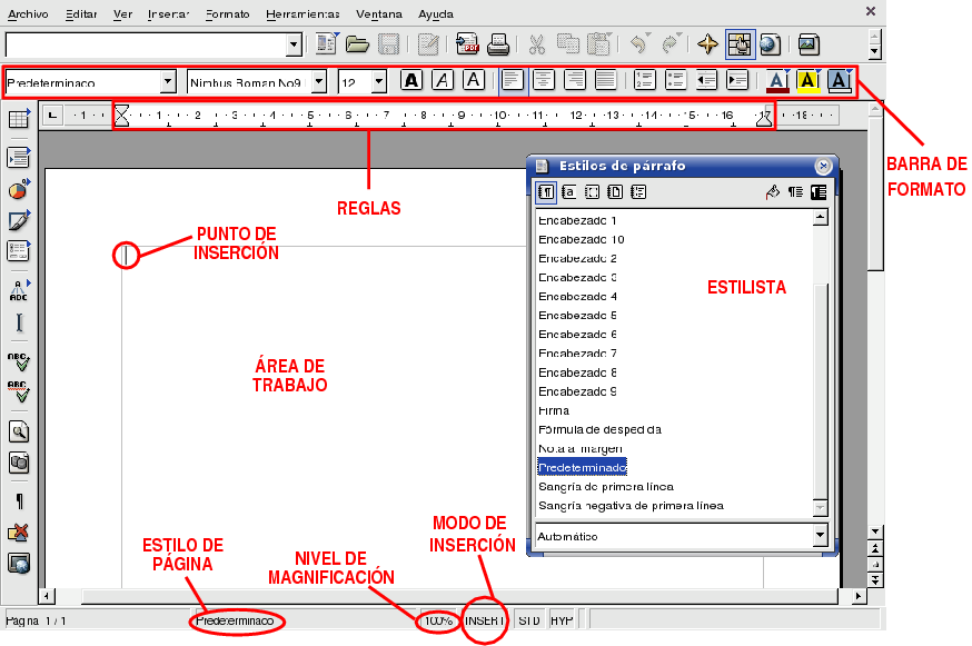 La ventana principal de OpenOffice.org Writer