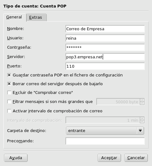 Configuración de una cuenta de correo POP3