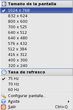 Lista de resoluciones de pantalla disponibles