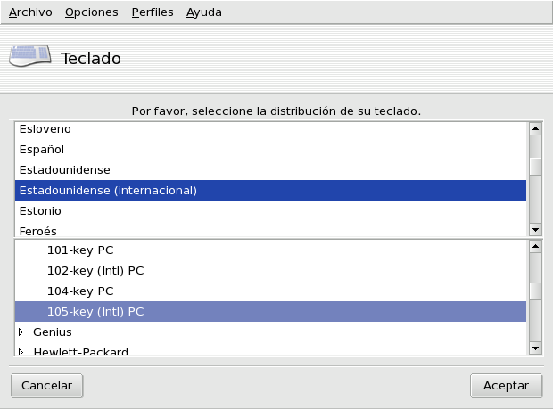 Eligiendo una distribución de teclado diferente