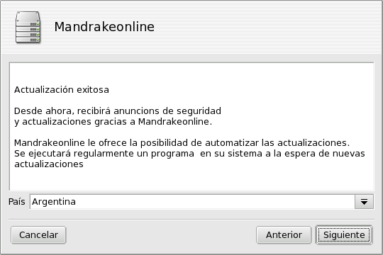 Configurar actualizaciones automáticas: País