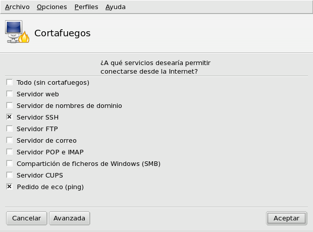 La ventana de DrakFirewall