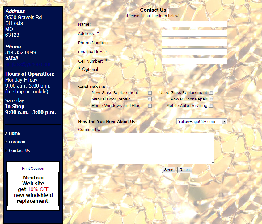 Autoglass Xpress Contact page