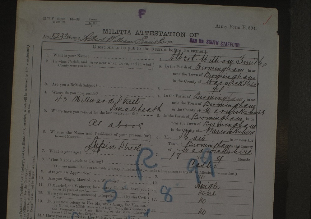 Albert W Smith's medal card