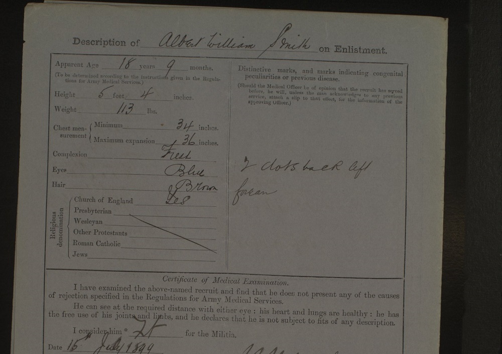 Albert W Smith's medal card