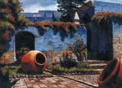 PATIO AZUL casa del Moral Arequipa. Oleo s/ lienzo