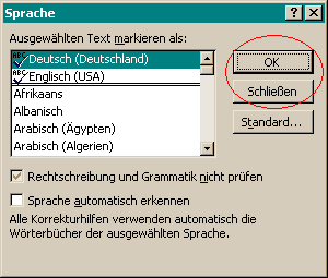 OK/Schliessen