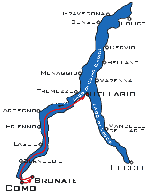 Map of Lake Como full day tour Como-Brunate-Bellagio