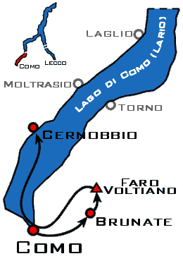 Map of Lake Como full day tour Como-Brunate-Cernobbio