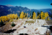 The foundation of the old restaurant from a lookout point, looking north