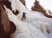 Julie climbs up Main Flow (WI2+/3-)