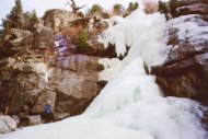 Julie at the belay of Main Flow, my first ice lead