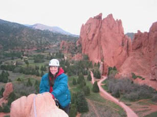 Marilyn tops out on Montezuma's Tower late Friday evening in the cold and damp