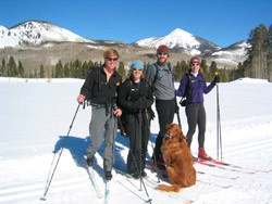 Dynah and I, Sean and Anne x-country skiing at Steamboat Lake