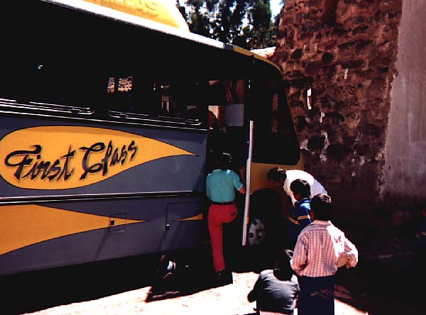 A flat tire on the bus.