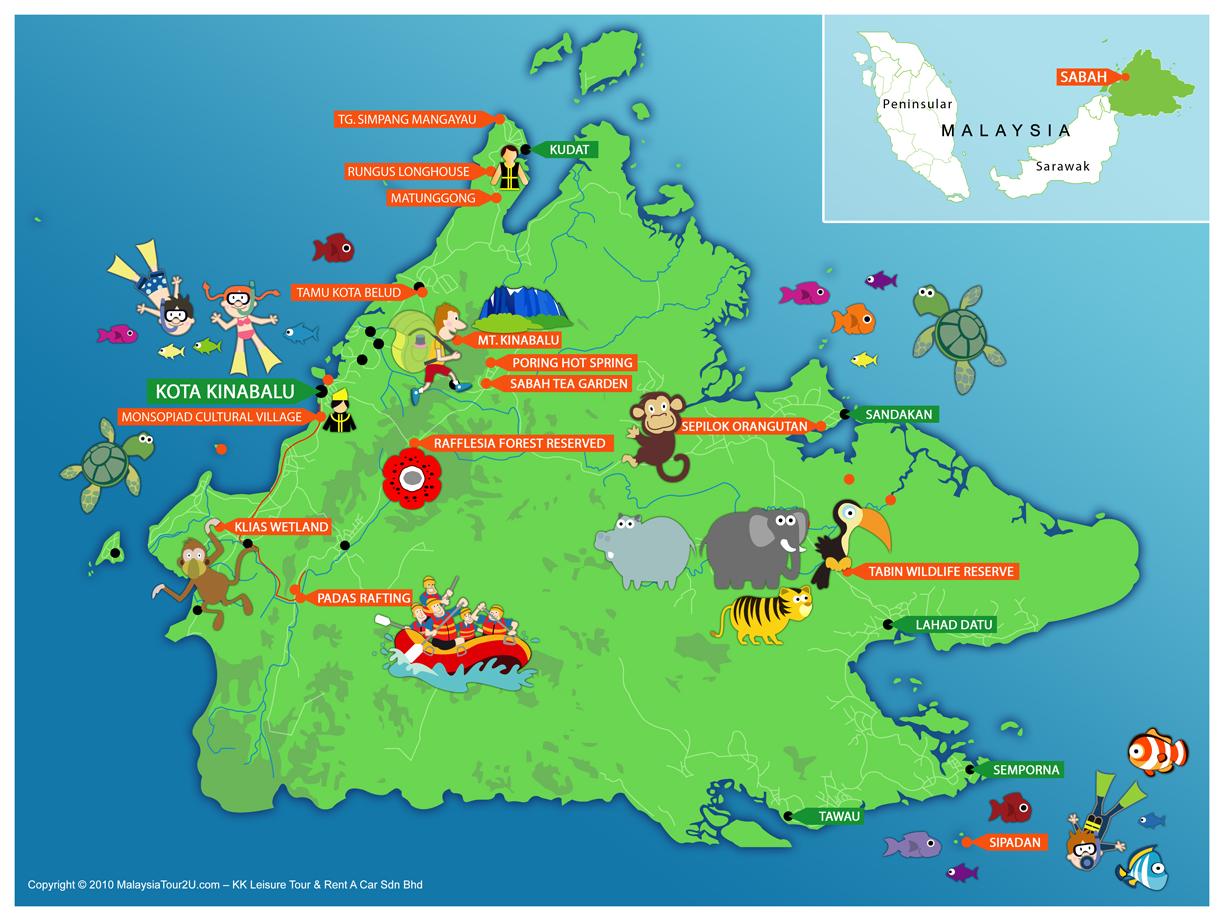 Sabah Attractions map, click to enlarge