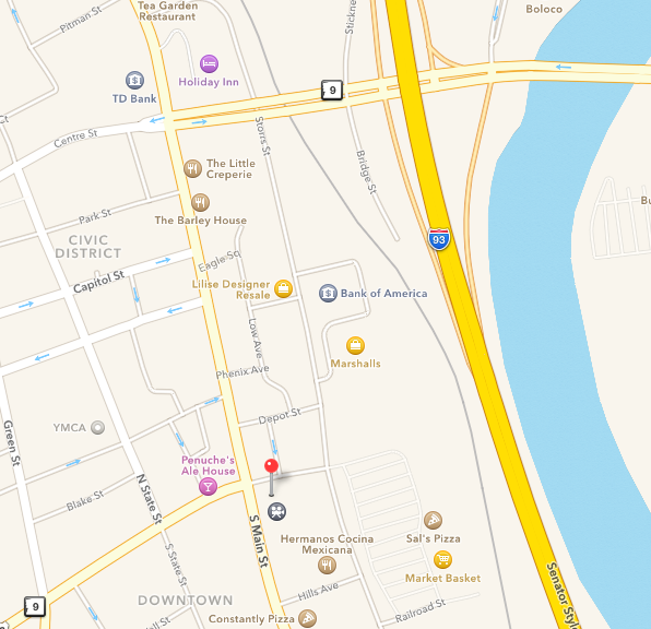 Map showing location in reference to the highway