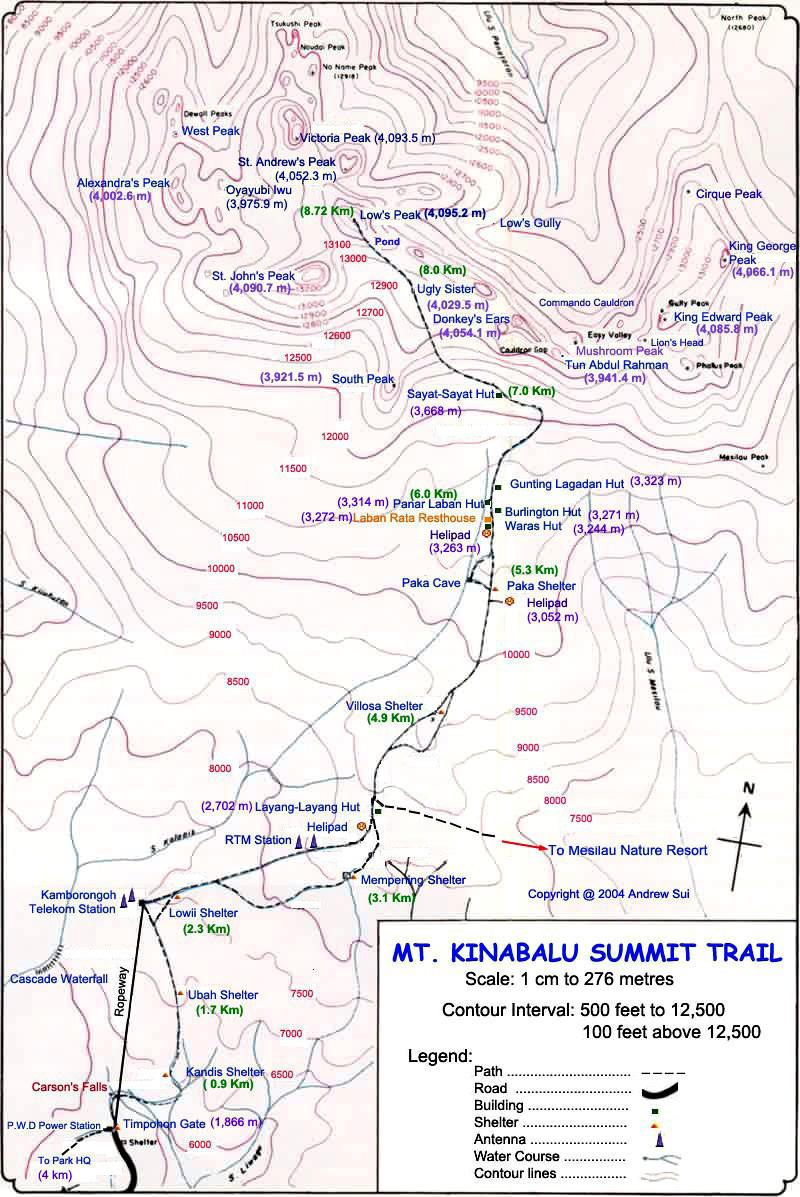 Mt Kinabalu Summit Trial Contour Map