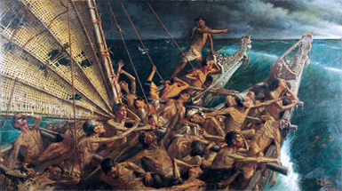 Chegada dos Maoris na Nova Zel�ndia - Louis J. Steele, 1843-1918