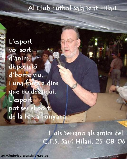 L'amic Llus Serrano recitant el poema dedicat al C.F.S. Sant Hilari