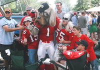 Pose-down with Ralph the Dog, the Stamps official mascot