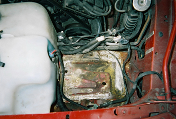 The corroded mess where the battery used to be!
