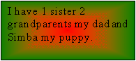Text Box: I have 1 sister 2 grandparents my dad and Simba my puppy.