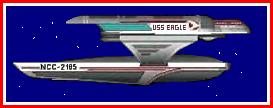 Image of our Star Trek Sim Oberth ship, the USS Eagle in a blue field with white stars and a red and white border