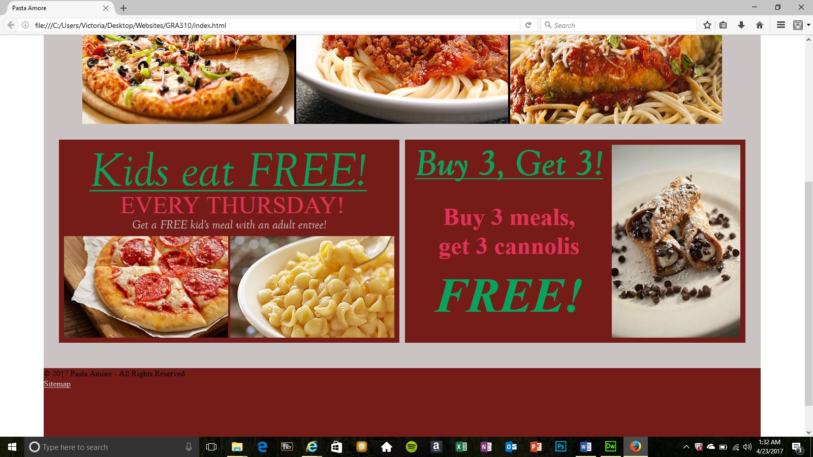 Pasta Amore Homepage 2