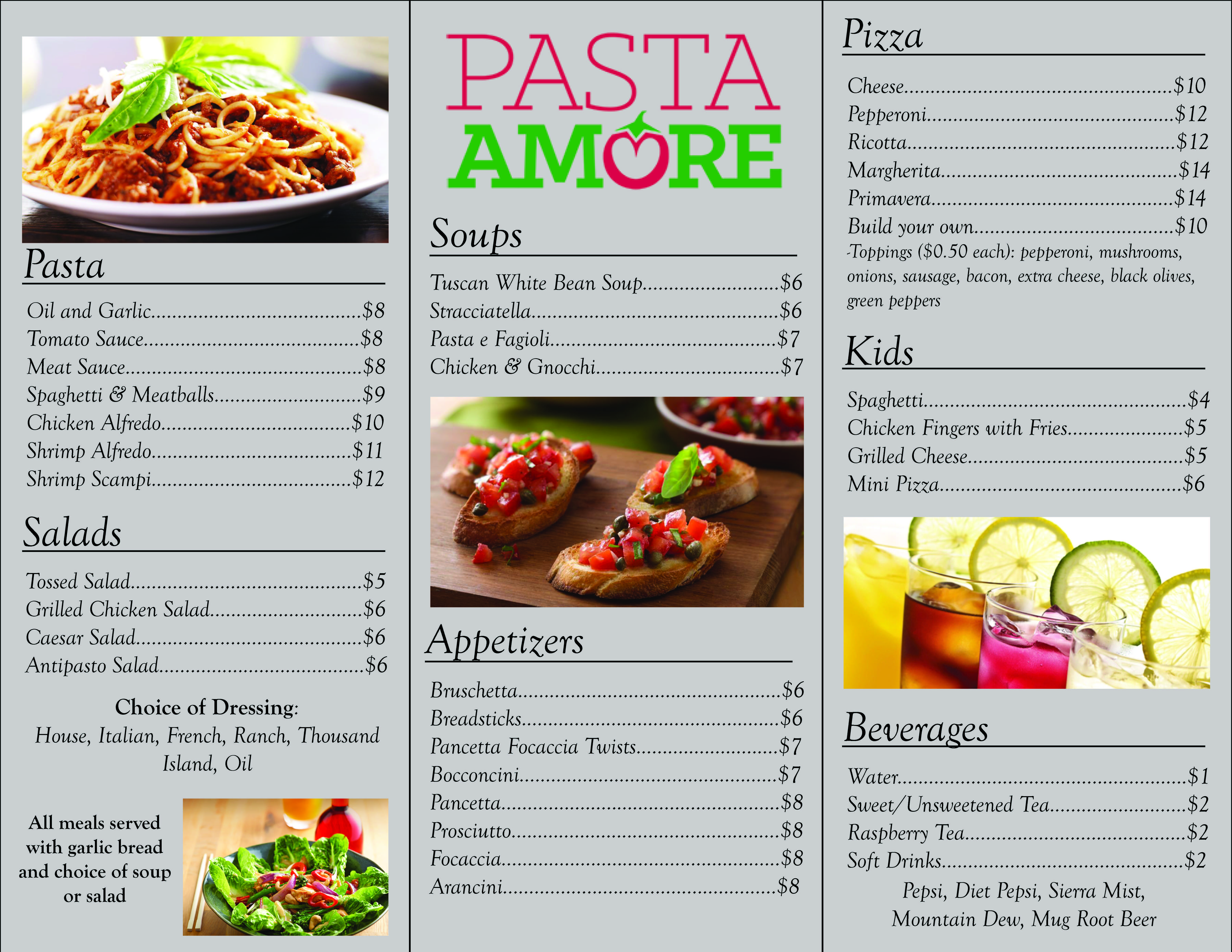 Pasta Amore Menu