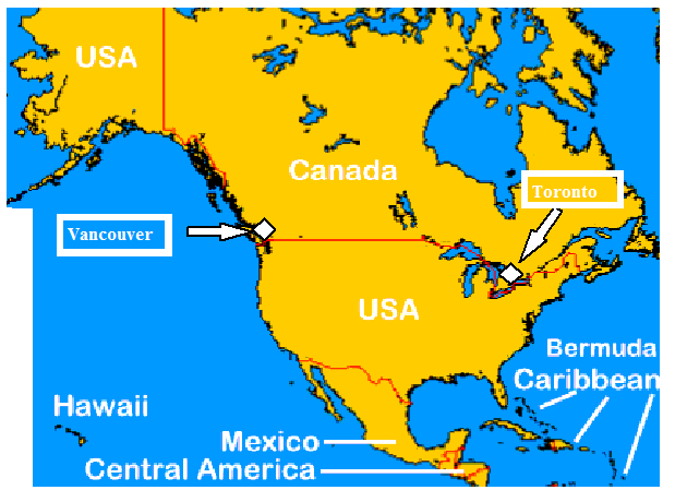 Where is Vancouver in North America map.