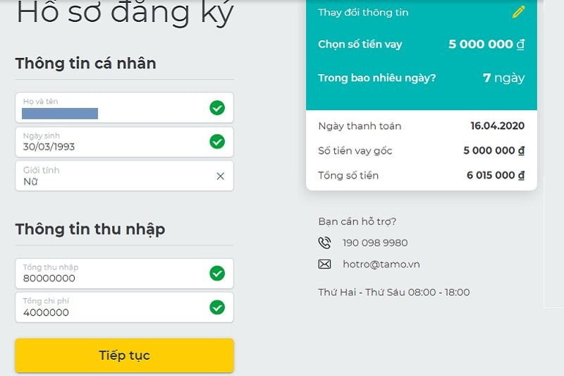Điều kiện cần để vay Tamo