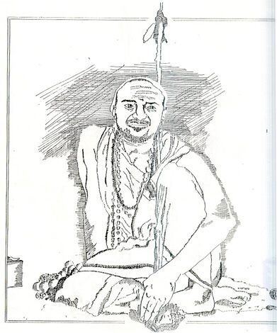 pen and ink drawing of Bala Periyava