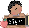 Child holding chalkboard.