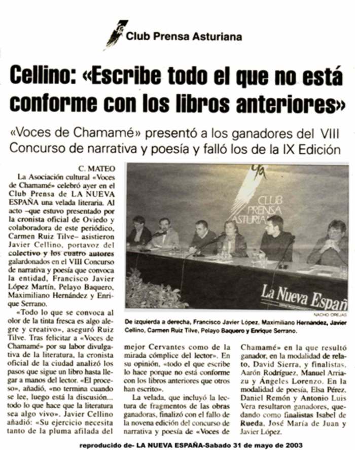 VOCES DEL CHAMAM� VELADA LITERARIA EN EL CLUB DE PRENSA DE LA NUEVA ESPA�A (Oviedo-Mayo 2003)