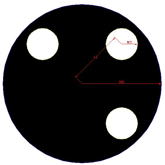 Layout for a Hartmann mask.  The three holes may be too close to the edge. Experimentation will tell