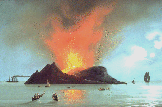 A Erup��o de 1831 nas Ilhas Graham, Mediterr�neo, pintura rara. 