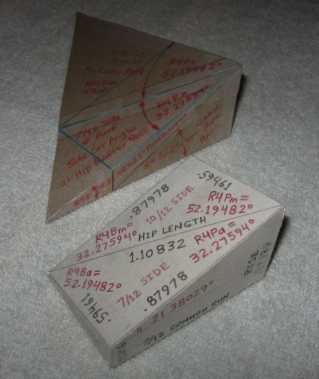 Tetrahedral and Post Type Hip Side Cut Angle Models ... View from 7/12 Side of Roof