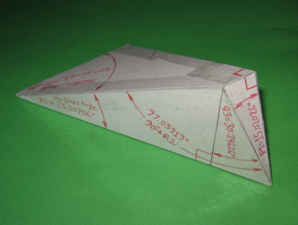 Irregular Pentahedron modeling Jack Purlin Miter Angles ... oblique view from plumb plane of Hip-Valley Slope Angle