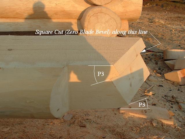Lateral View of Square Housing Cut and Step Tenon on the Jack Purlin, showing the location of Angle P3