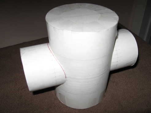 Assembled 3D Model ... 3.5 radius cylinder skewers 5 radius cylinder