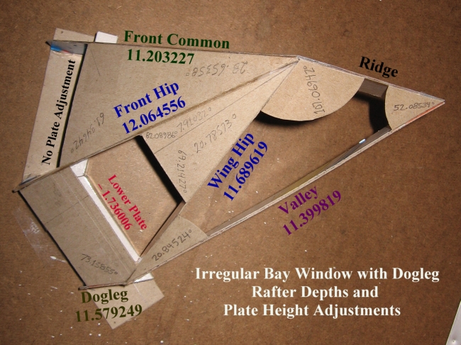 Irregular Bay Roof with Equal Overhangs and Dogleg Valley ... Rafter Model, Bird's Eye View